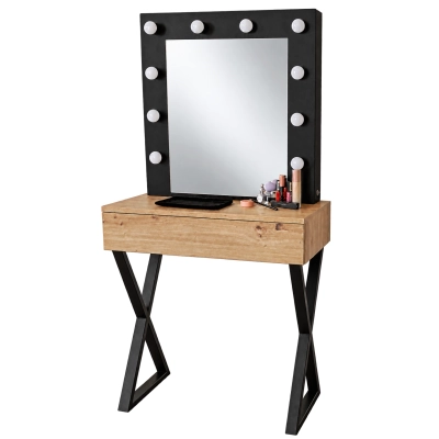 Toaletka z lustrem "LENA ART BLACK " dąb artisan + czarny, 75cm, czarny X